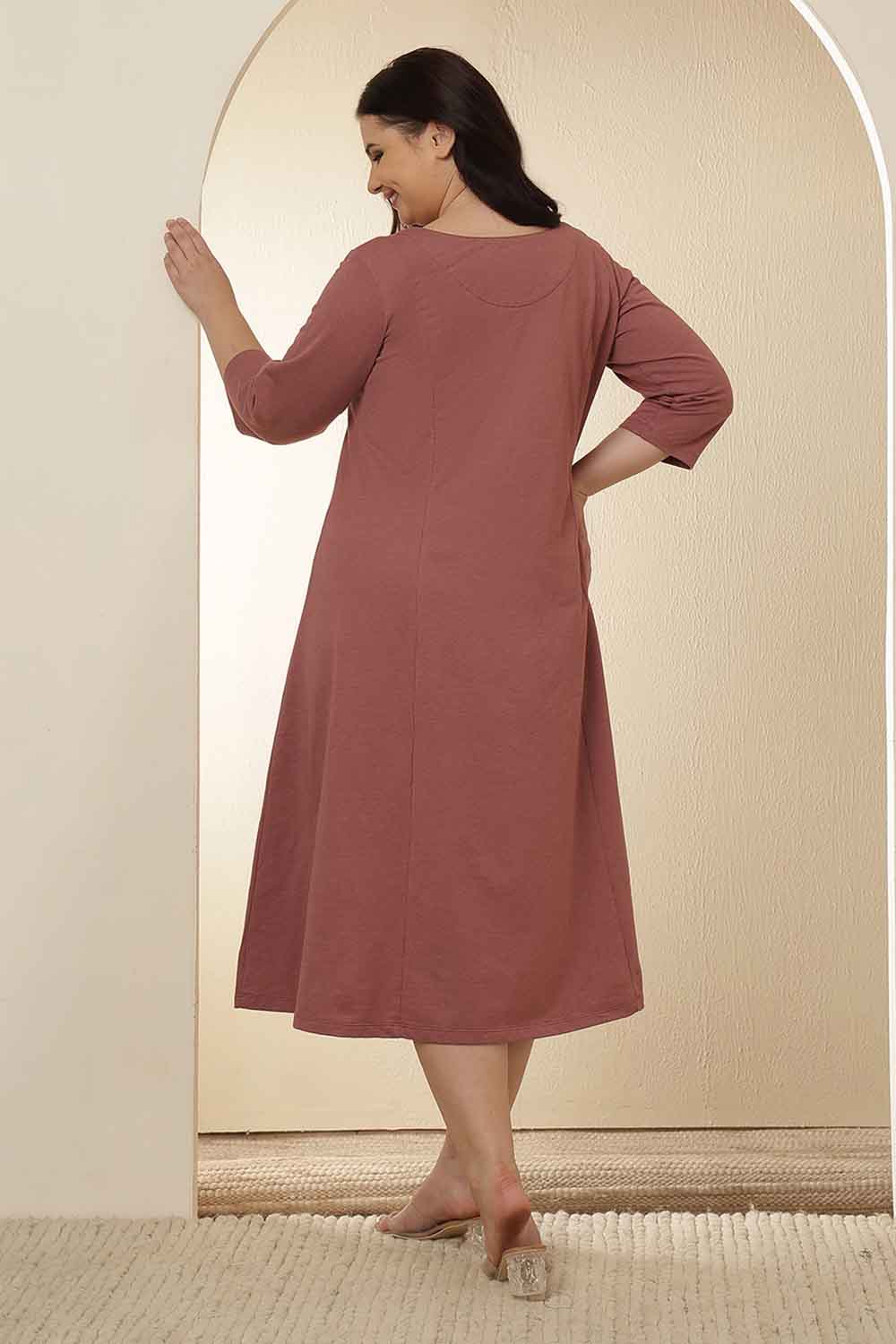 Plus Size Dusty Pink A-Line Cotton Dress