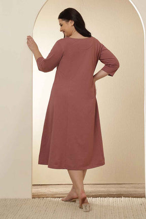 Plus Size Dusty Pink A-Line Cotton Dress