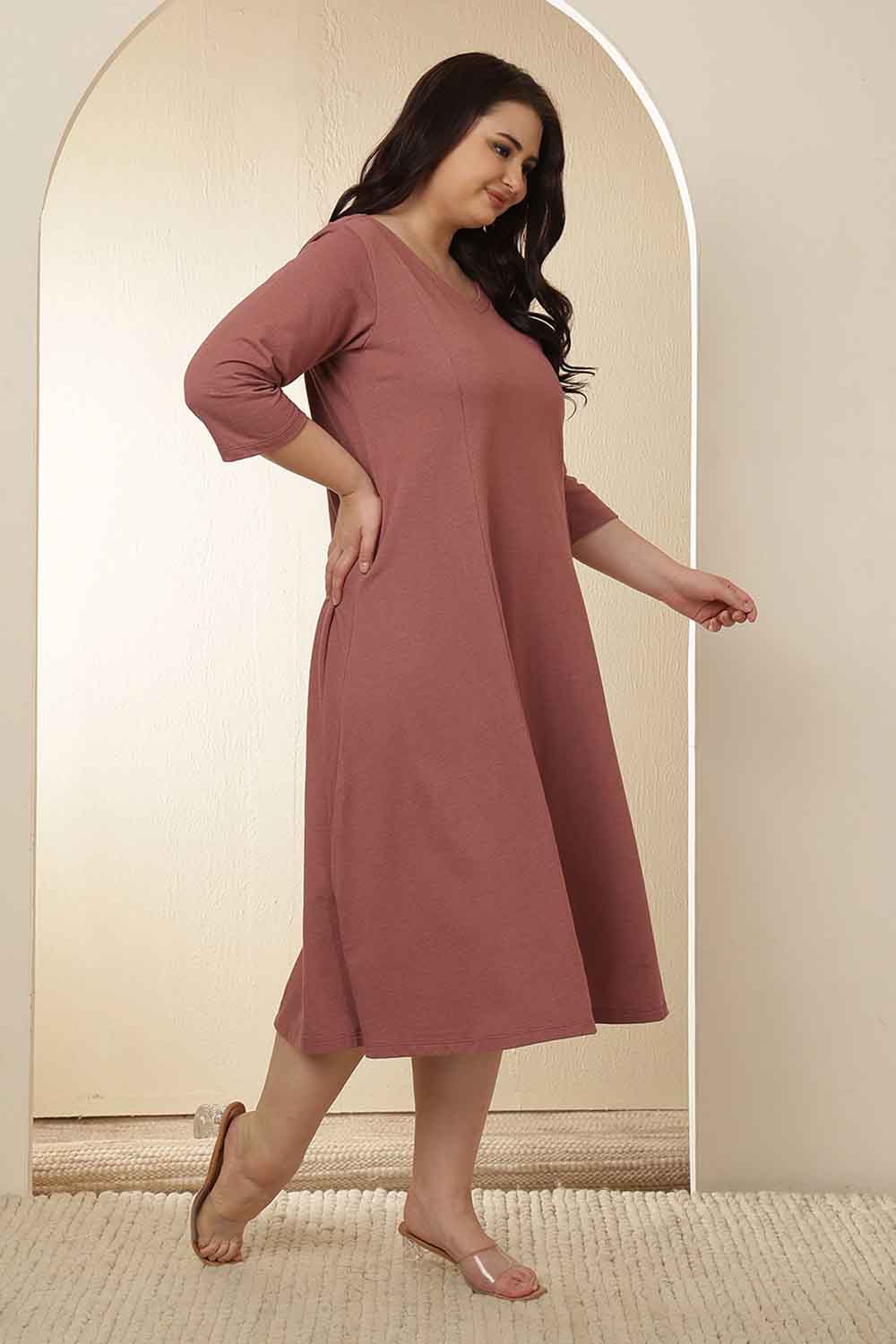 Plus Size Dusty Pink A-Line Cotton Dress