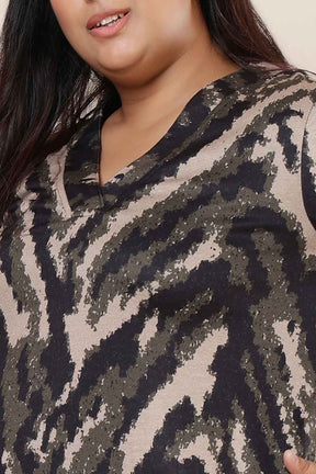 Plus Size Black & Beige Abstract Kurta SnugWeave™ Winter Coord Set