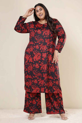 Plus Size Red Floral Kurta SnugWeave™ Coord Set