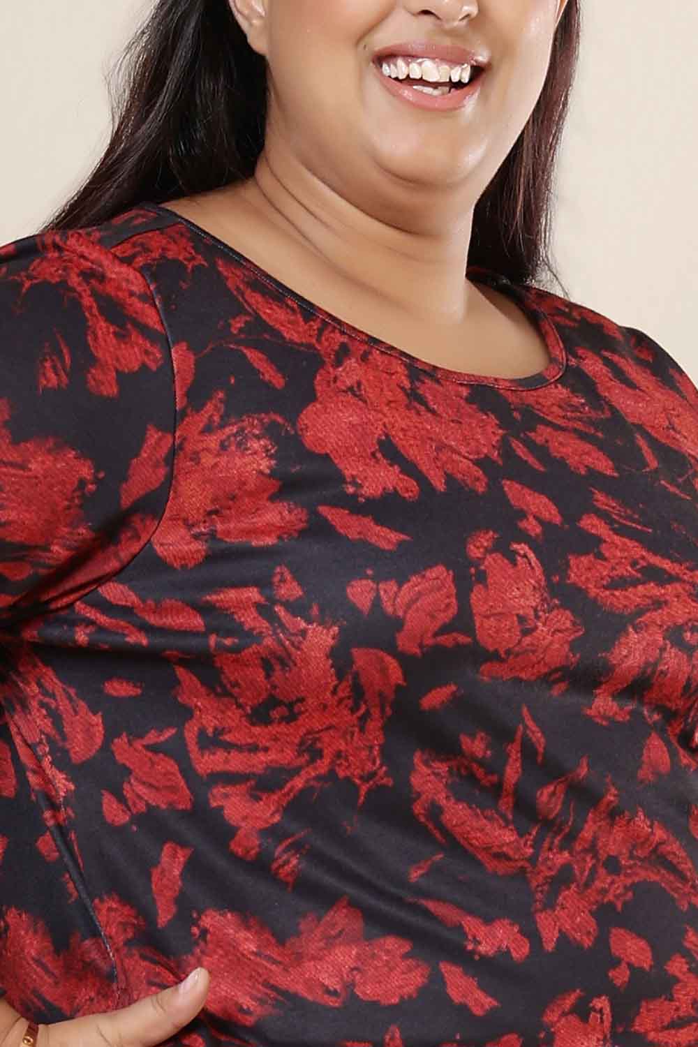 Comfortable Plus Size Red Floral Kurta SnugWeave™ Coord Set