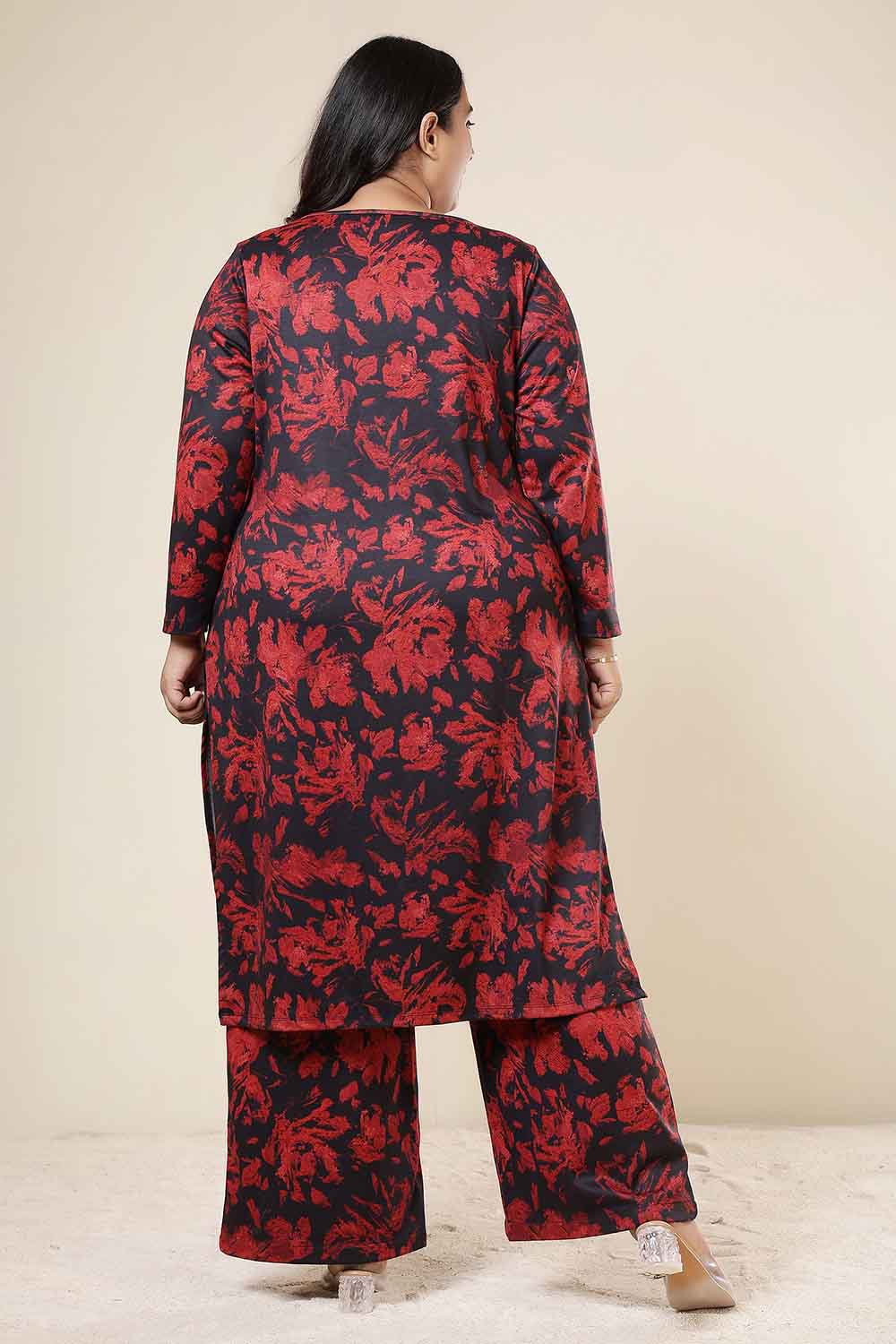 Plus Size Red Floral Kurta SnugWeave™ Coord Set