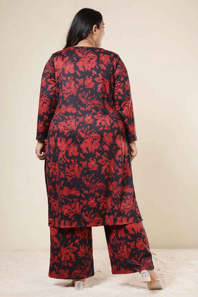 Plus Size Red Floral Kurta SnugWeave™ Coord Set