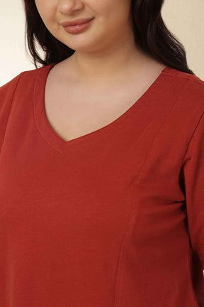 Plus Size Rust Red A-Line Cotton Dress