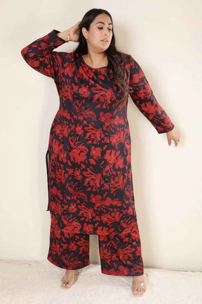 Plus Size Red Floral Kurta SnugWeave™ Coord Set