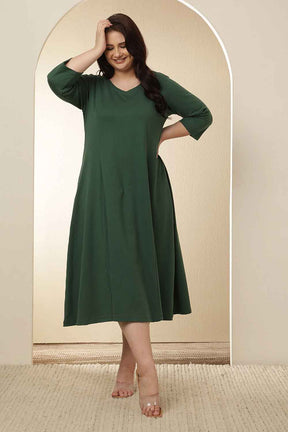 Plus Size Green  A-Line Cotton Dress