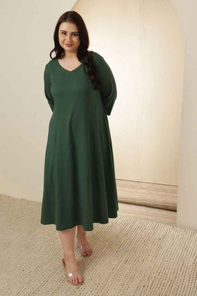 Plus Size Green  A-Line Cotton Dress