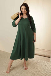 Plus Size Green  A-Line Cotton Dress