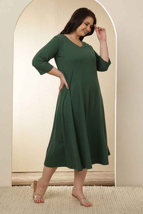 Plus Size Green  A-Line Cotton Dress