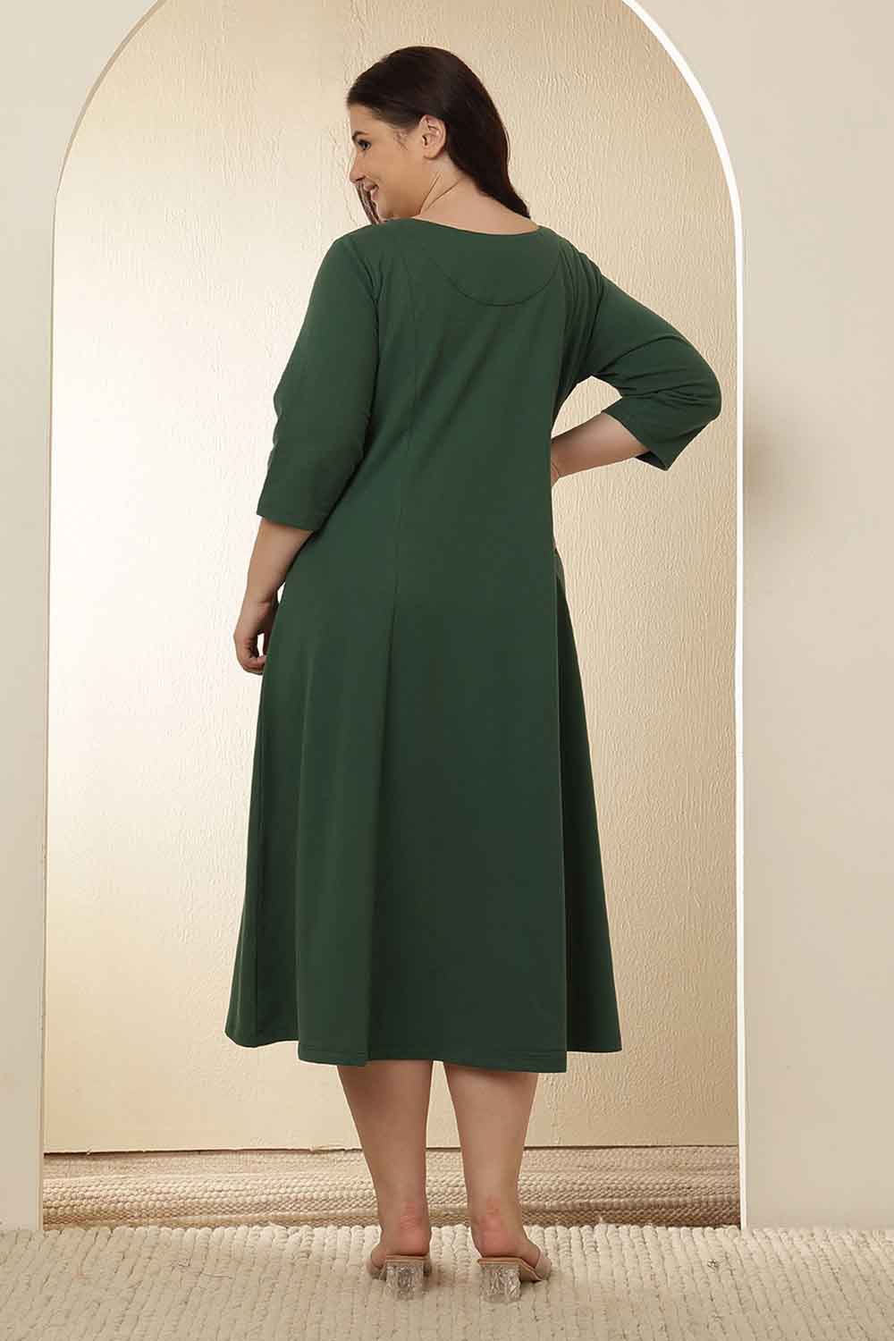 Plus Size Green  A-Line Cotton Dress