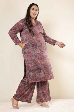 Plus Size Maroon Paisley SnugWeave™ Kurta Coord Set