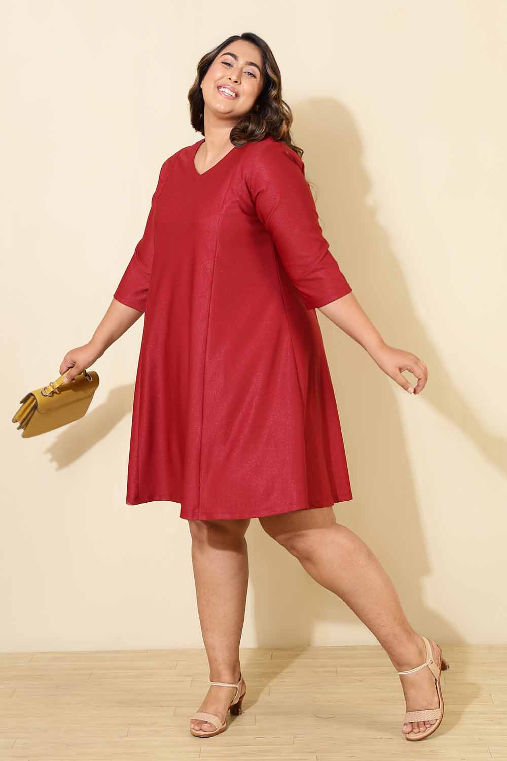 Plus Size Maroon Shimmer A Line Dress