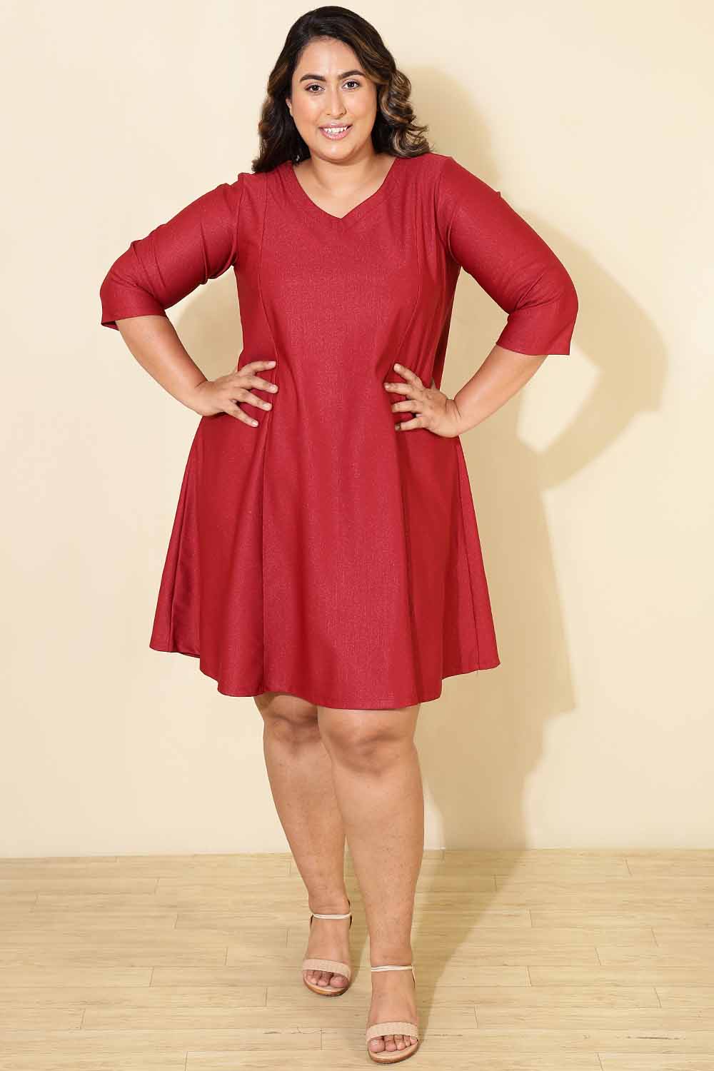 Plus Size Maroon Shimmer A Line Dress