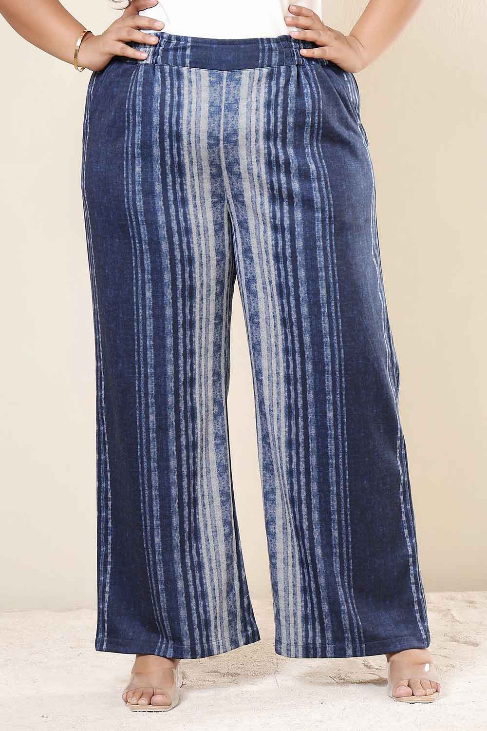 Plus Size Blue Vertical Stripe Top SnugWeave™ Coord Set