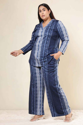 Plus Size Blue Vertical Stripe Top SnugWeave™ Coord Set