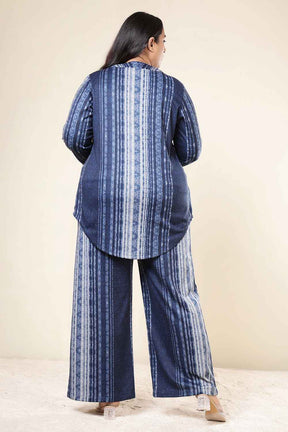 Plus Size Blue Vertical Stripe Top SnugWeave™ Coord Set