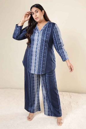 Plus Size Blue Vertical Stripe Top SnugWeave™ Coord Set