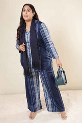 Plus Size Blue Vertical Stripe Top SnugWeave™ Coord Set