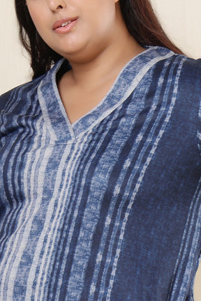 Plus Size Blue Vertical Stripe Kurta SnugWeave™ Coord Set