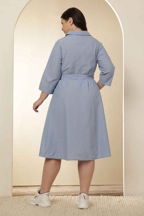 Plus Size Light Blue Cotton Shirt Dress