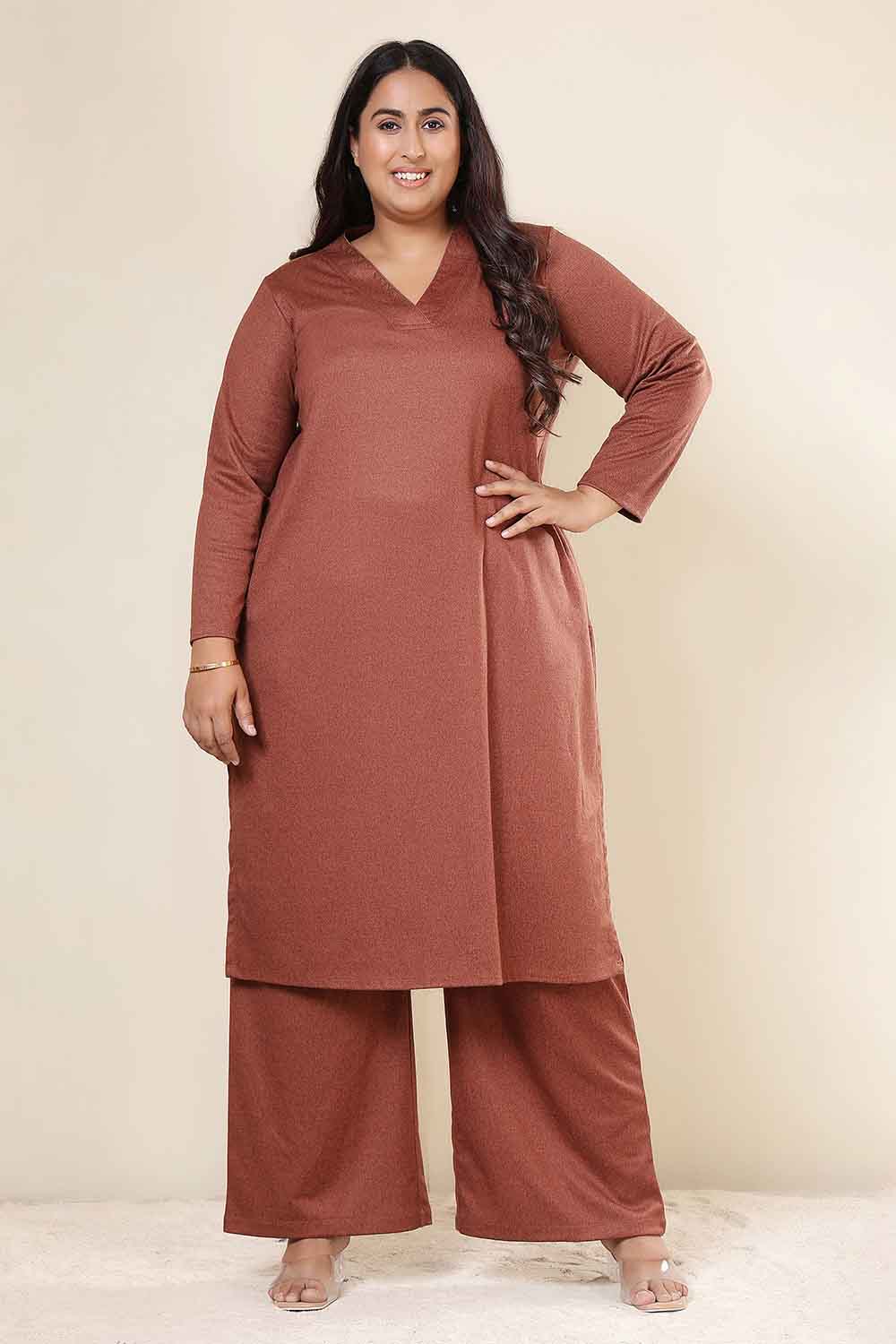 Plus Size Plus Size Rust Kurta SnugWeave™ Winter Coord Set