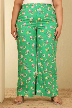 Plus Size Green Floral Print Cotton Kurta Coord Set