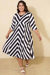 Plus Size Black White Monochromatic A line Dress