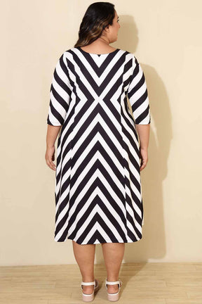 Plus Size Black White Monochromatic A line Dress