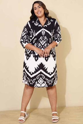 Plus Size Black White Print Shirt Dress