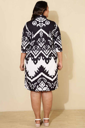 Plus Size Black White Print Shirt Dress