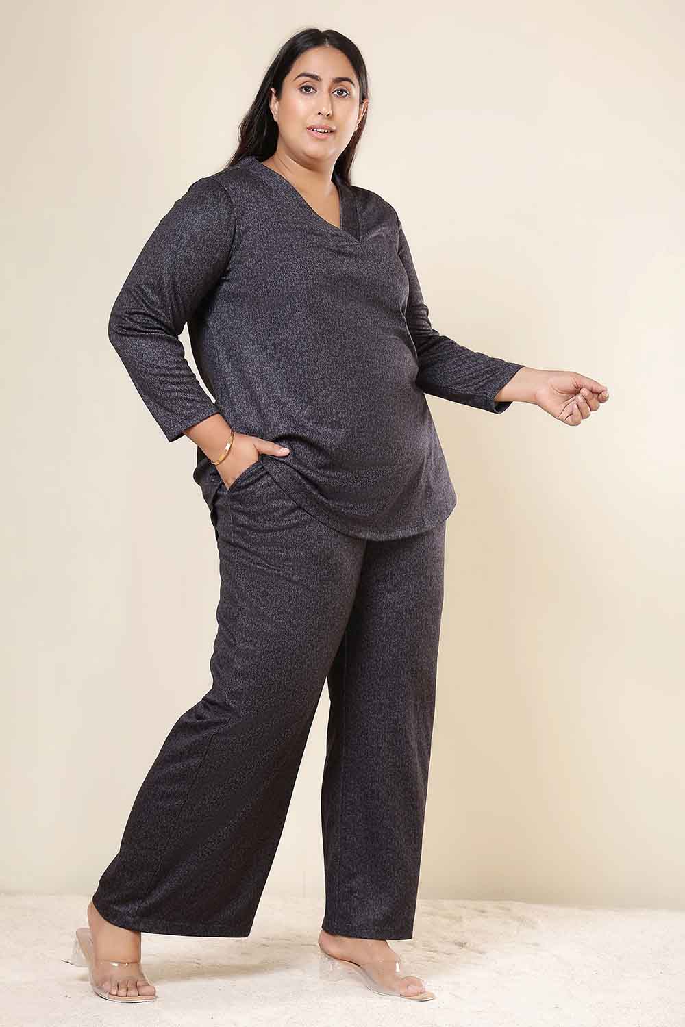 Plus Size Charcoal Grey SnugWeave™ Top Coord Set for Women