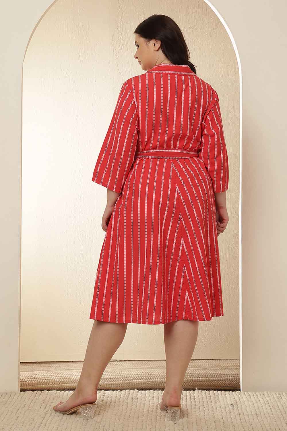 Plus Size Red Stripe Cotton Shirt Dress