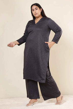 Plus Size Charcoal Grey SnugWeave™ Kurta Coord Set