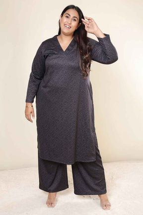 Plus Size Charcoal Grey SnugWeave™ Kurta Coord Set