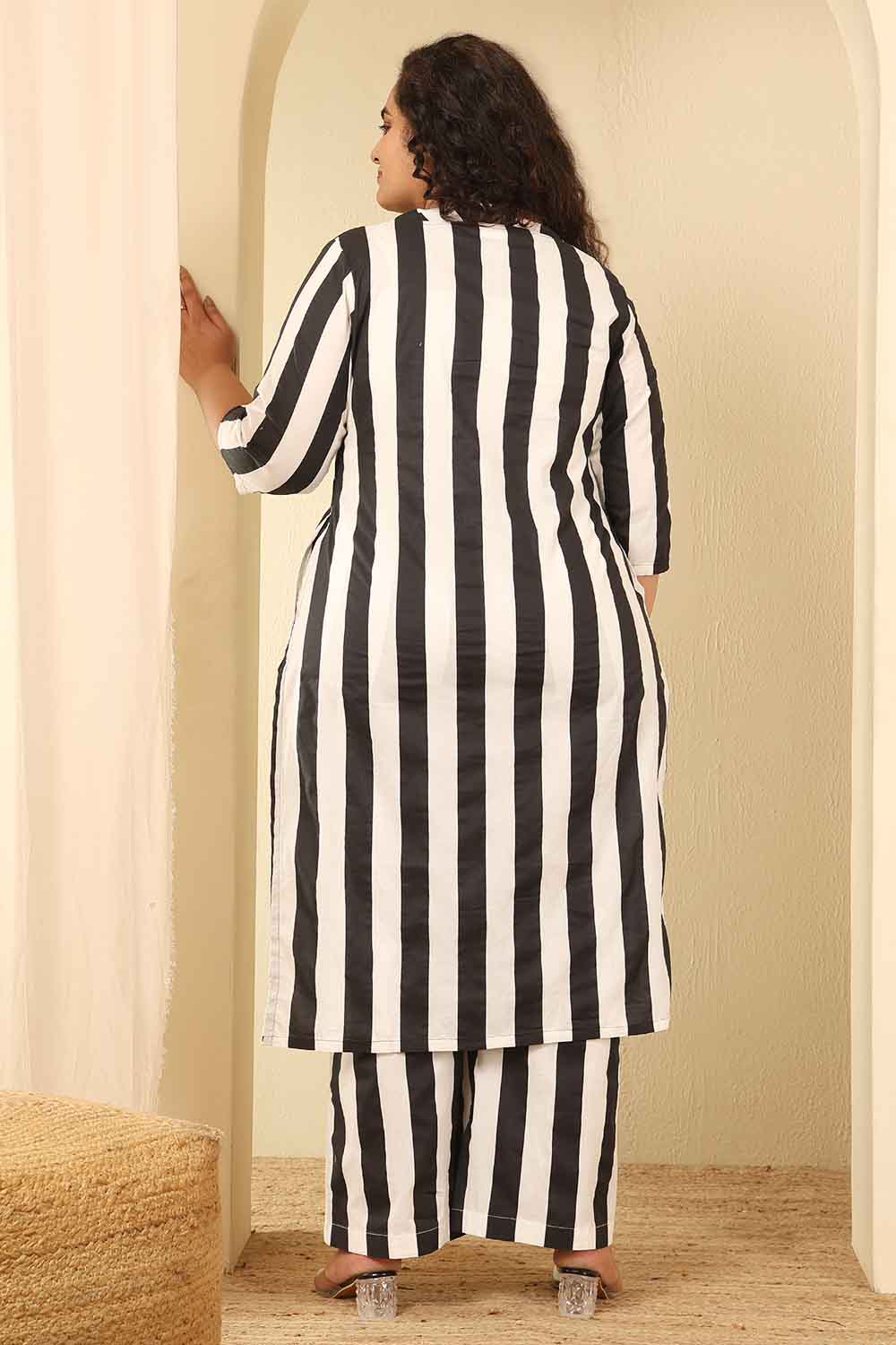 Plus Size Bold Striped Cotton Kurta Coord Set
