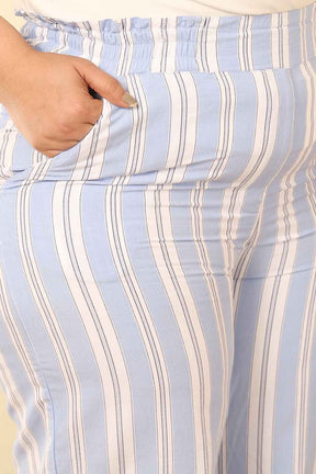 Plus Size Powder Blue Striped Cotton Kurta Coord Set