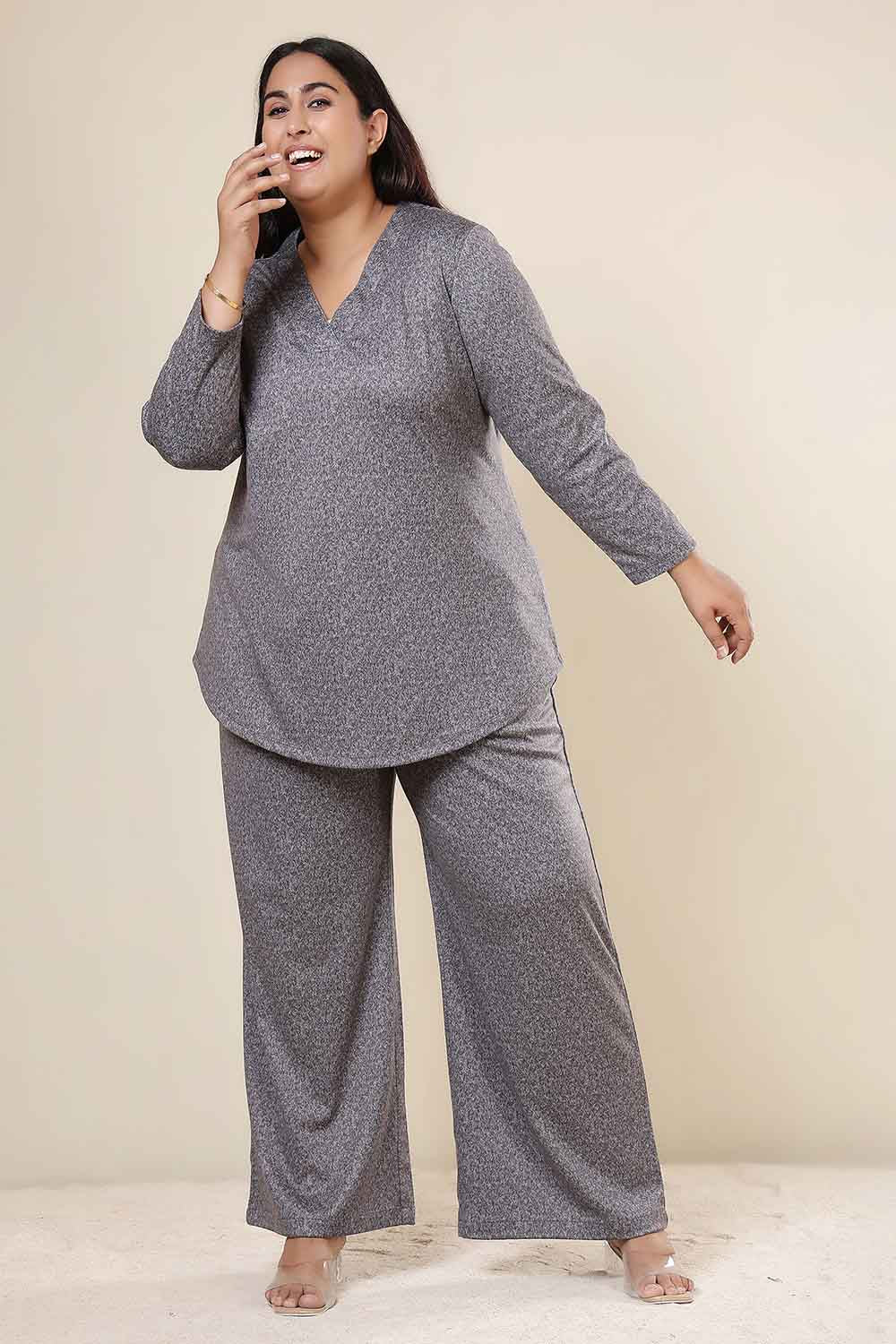 Plus Size Grey Melange SnugWeave™ Winter Top Coord Set