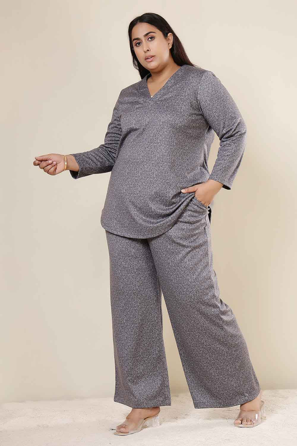 Plus Size Plus Size Grey Melange SnugWeave™ Winter Top Coord Set