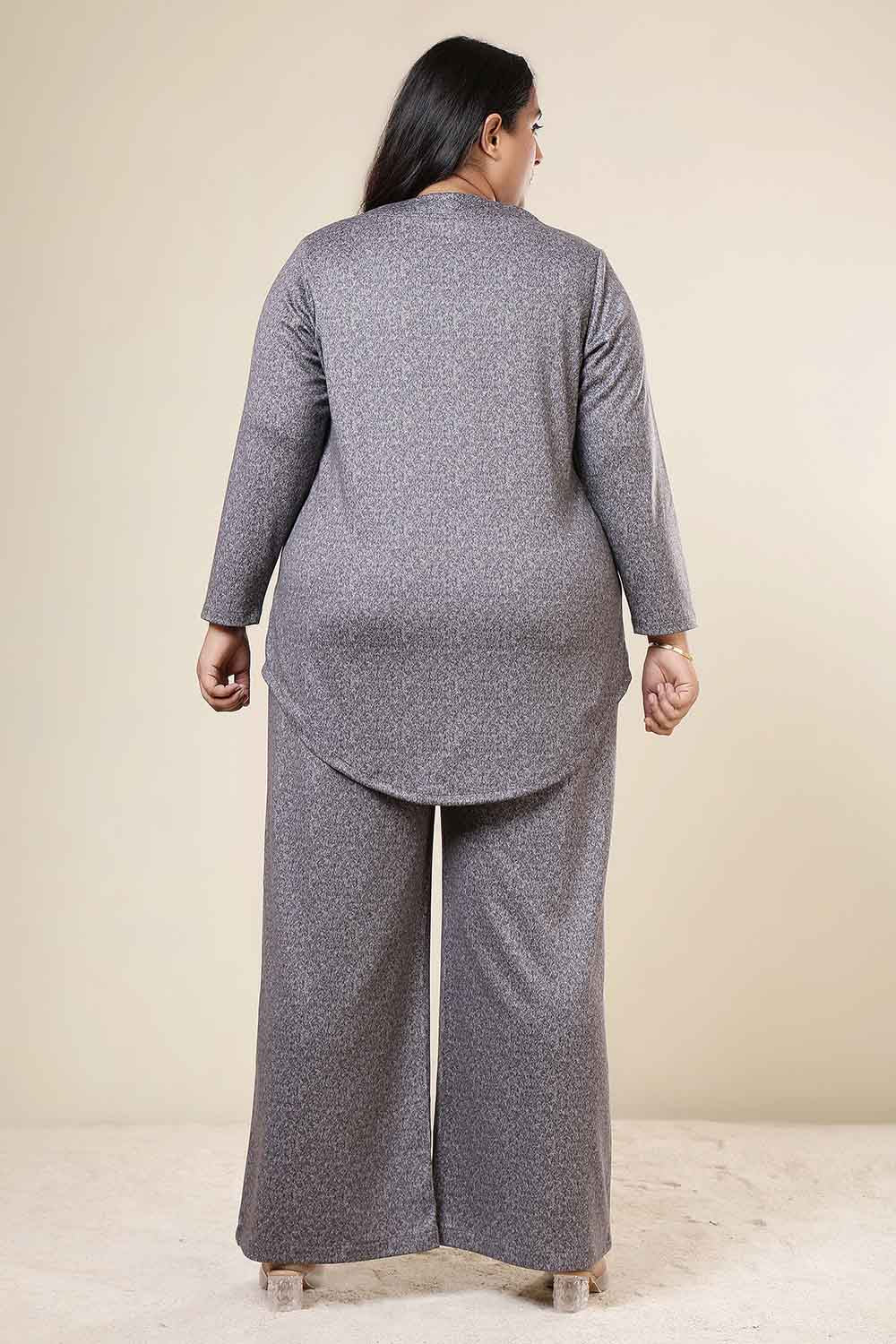 Comfortable Plus Size Grey Melange SnugWeave™ Winter Top Coord Set