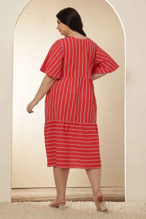 Plus Size Red Stripe Tiered Cotton Dress