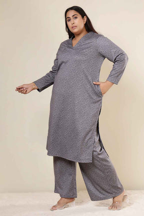 Plus Size Grey Melange SnugWeave™ Kurta Coord Set