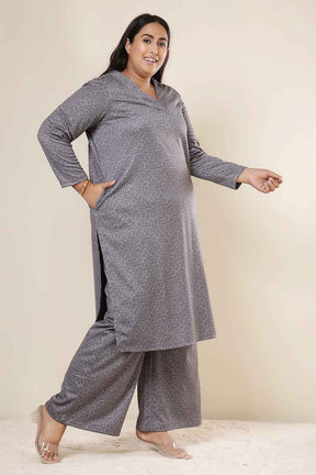 Plus Size Grey Melange SnugWeave™ Kurta Coord Set
