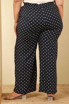 Plus Size Navy Blue Polka Dot Cotton Kurta Coord Set