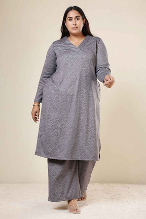 Plus Size Grey Melange SnugWeave™ Kurta Coord Set