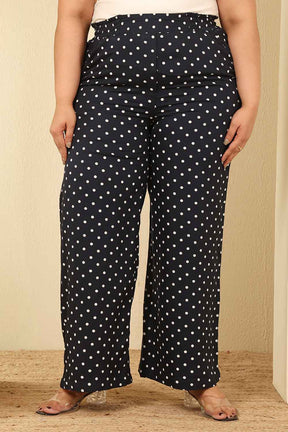 Plus Size Navy Blue Polka Dot Cotton Kurta Coord Set