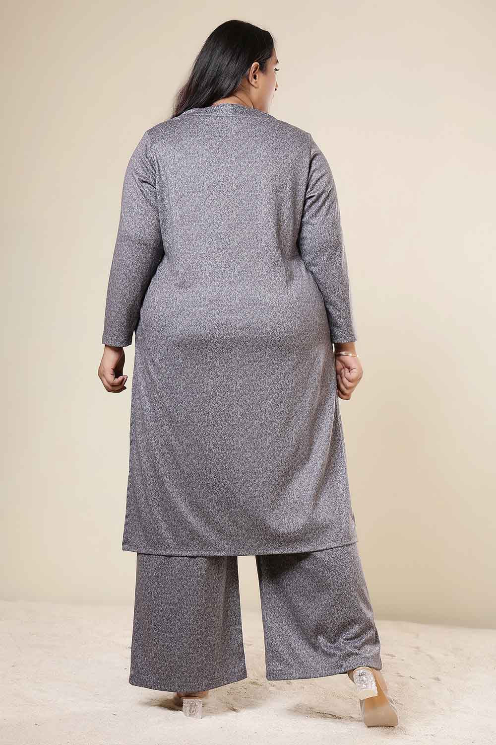 Comfortable Plus Size Grey Melange SnugWeave™ Kurta Coord Set