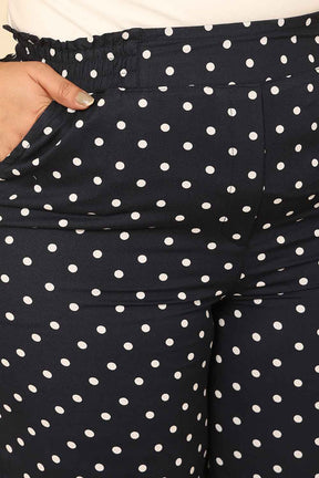 Plus Size Navy Blue Polka Dot Cotton Kurta Coord Set