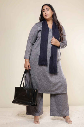 Plus Size Grey Melange SnugWeave™ Kurta Coord Set