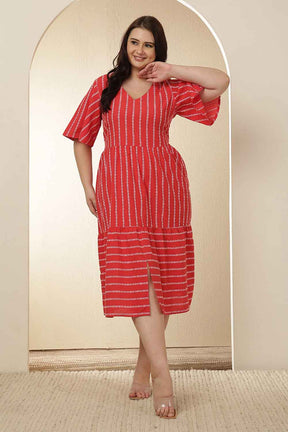 Plus Size Red Stripe Tiered Cotton Dress